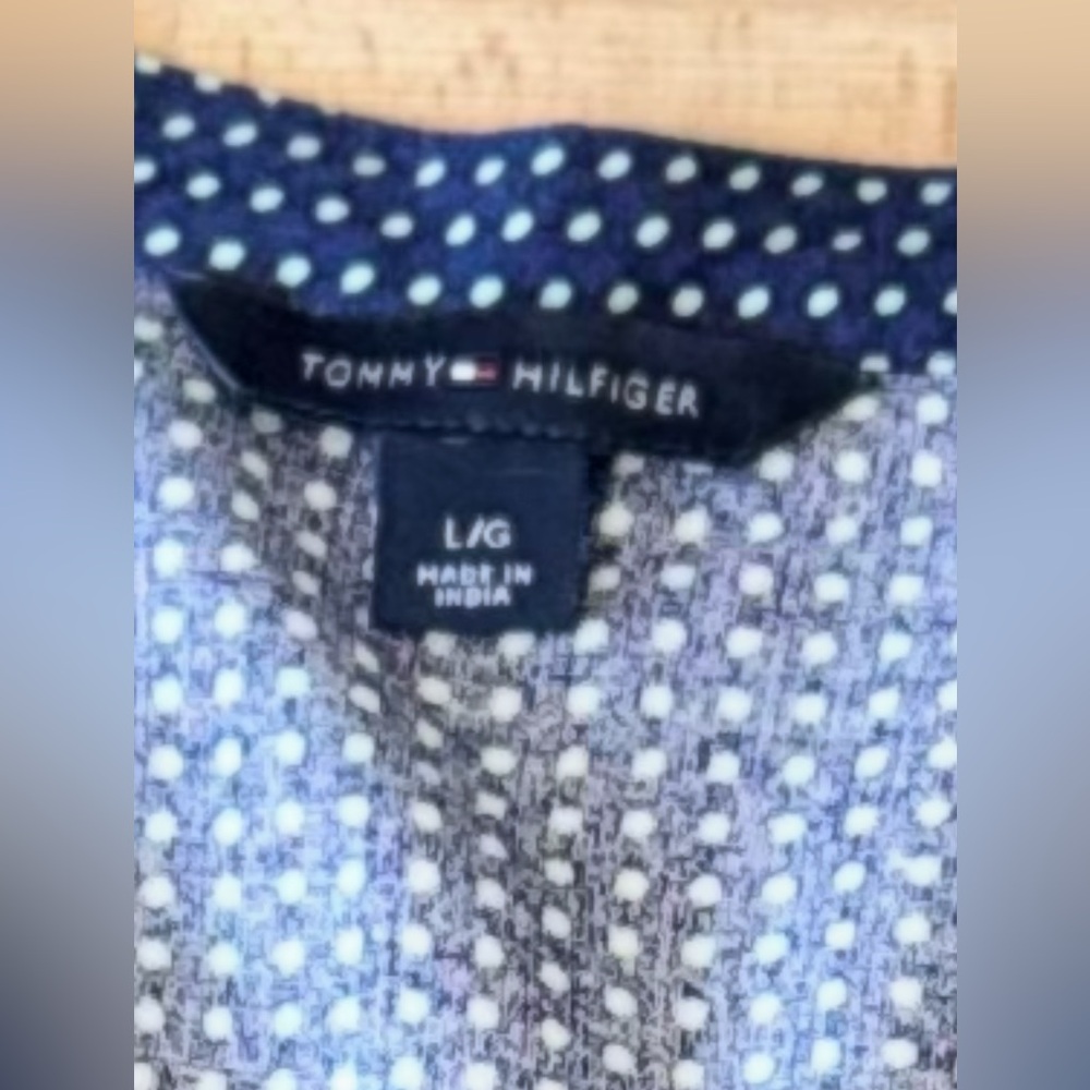 TOMMY HILFIGER Rosini V-Neck Blue Polka Dot Tunic Blouse Size Large - Picture 4 of 12